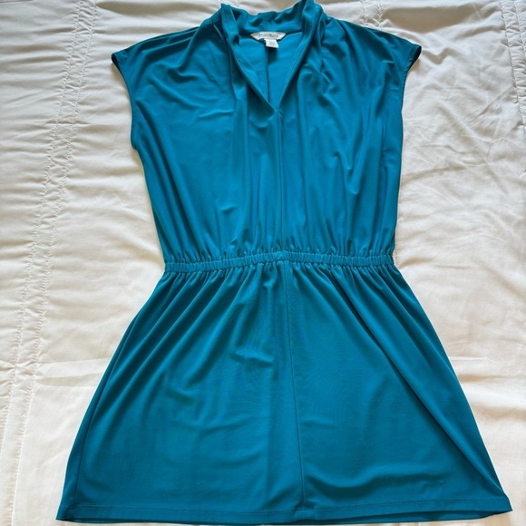 White House Black Market Teal Blue Sleeveless V-Neck Dress Mini Size Small - Picture 5 of 9